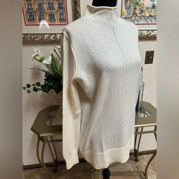 BANANA REPUBLIC CASHMERE BLEND ITALIAN WOOL - CLASSIC TUNIC CREAM SWEATER SZ MED - Picture 6 of 10